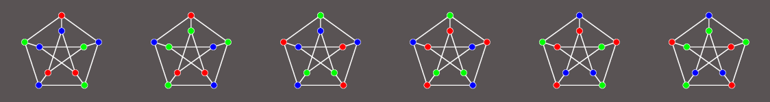 The Petersen graph can be coloured in many ways.